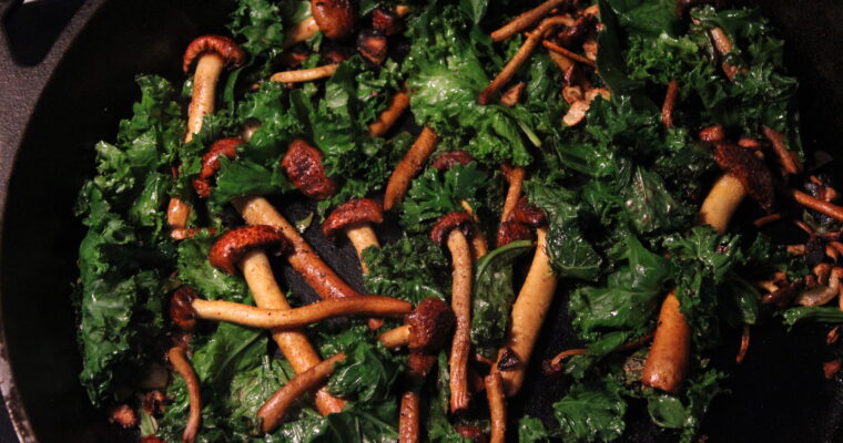 Pan-Roasted Mushrooms & Kale